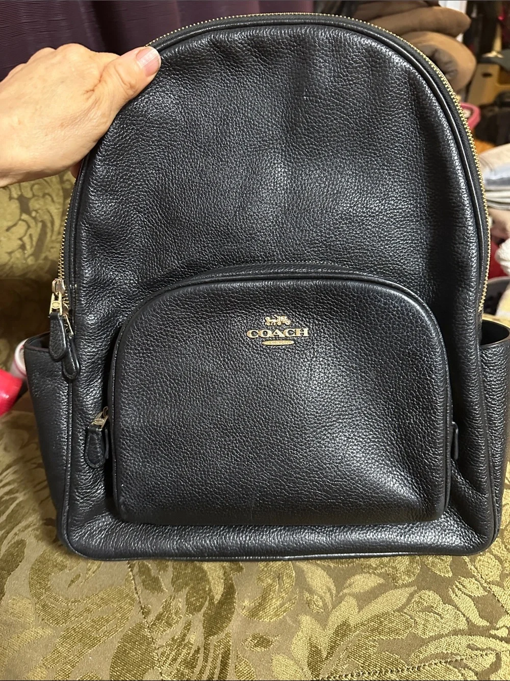 Coach Black Pebbled Leather Backpack with Gold Hardware